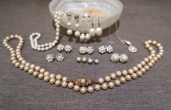 Mixed Lot Of Costume Faux Pearl Jewelry