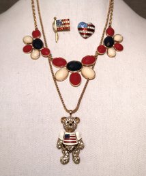 Mixed Lot Of Red, White & Blue Jewelry