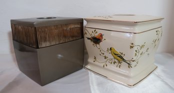 Square Tissue Box Covers With Bird Motif And Brown Pattern