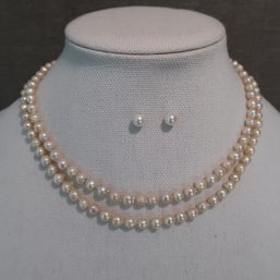Vintage Baroque Pearl Necklace & Earring Set With 18 K White Gold Clasp