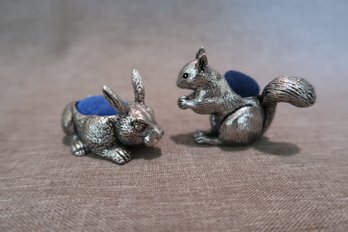 A.E. Williams Pewter Figural Squirrel & Rabbit Pincushions