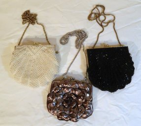 3 Formal Evening Wear Purses, Ivory, Pewter, Black About 5' X 5'