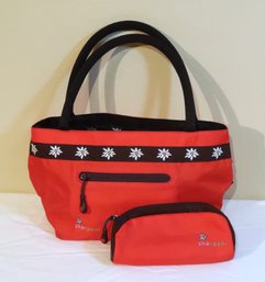 Sherpani Red & Edelweiss Flower Handbag Purse And Eyeglass Case