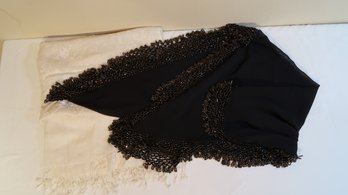Beaded Black Shawl And Embroidered & Embellished Ivory Shawl