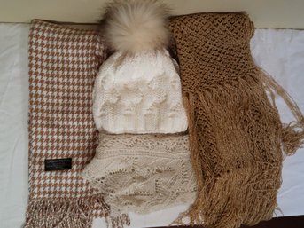 Lot Of Gold And Off-white Winter Accessories