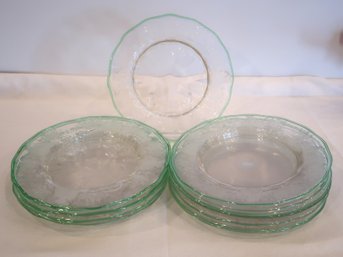 Set Of 13 Steuben Art Glass Engraved Clear / Green Plates 8 5/8'