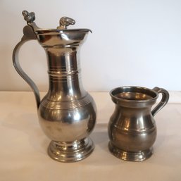 Black Starr And Gorham Rams Head And Acorn Pewter Pitcher Plus One Pint Stein