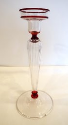 Steuben Candlestick With Gold Ruby Rings