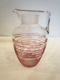 Steuben Colorless Art Glass Pitcher With Gold Ruby Reeding  Signed