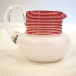 Art Glass White And Gold Ruby Reeded  Pitcher / Creamer