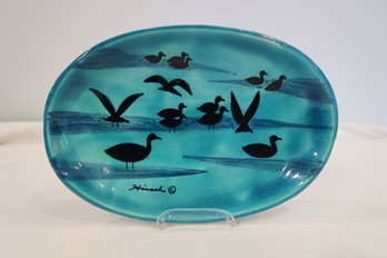 Vintage Joseph Hirsch Stonelain Art Pottery Bowl With Birds MCM