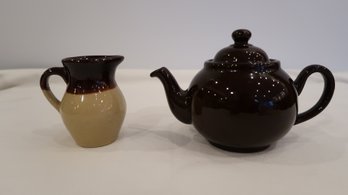 Royal Cauldon England Tea Pot & Brown And Tan Stoneware Pitcher