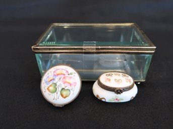 2  Vintage Limoges France Decor Main Porcelain Floral Trinket Pill Boxes