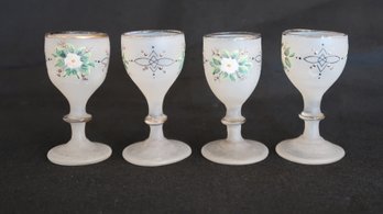 1830 Set Of 4 Antique Georgian Frosted & Painted Drinking Glasses Cups