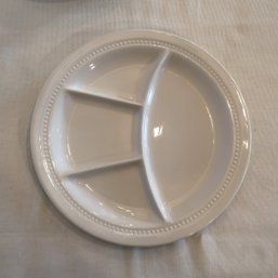 Set Of 6 Luneville Style France White Divided Grill Fondue Plates 9.25