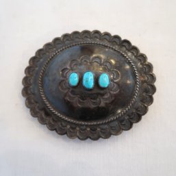 Silver Native American Belt Buckle With Turquoise