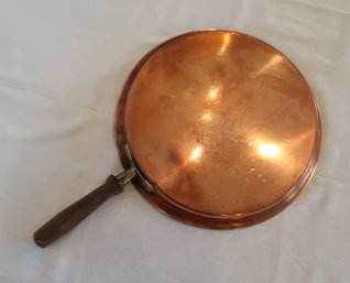 Vintage French Copper Skillet Crepe Frying Pan W Wood Handle 12'