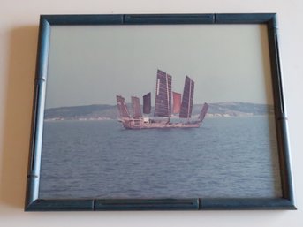 Chinese Junk Boat Photo With Bamboo Frame