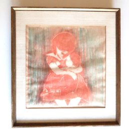Woodcut / Blockprint Girl With Doll