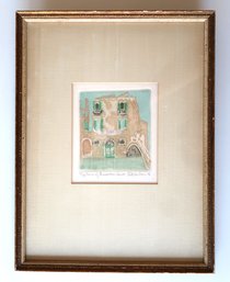 Framed Colored Etching 'house Of Lacemakers, Venice' Ruth