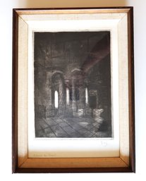 Framed Etching Of Columns On Paper - Signed