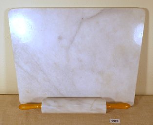 White Marble Pastry Slab Board And Rolling Pin