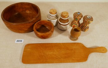 Mixed Lot Vintage Wood And Pottery Items