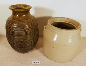 Artisan Pottery Vase And Vintage Crock (no Lid)