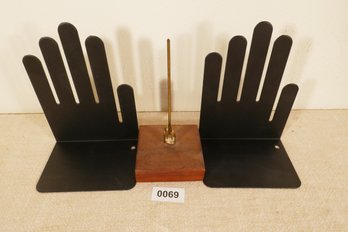 Metal Hand Book Ends And Middle Finger Receipt  Spike