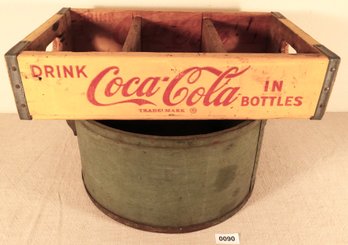 Vintage Wood Coca-cola Crate And Round Wood Container