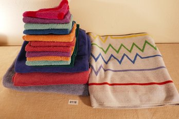 Set Of Colorful Vintage Towels And Wash Cloths
