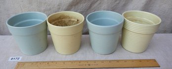 4 Light Blue And Yellow Pots