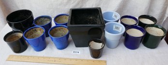 Mixed Lot Of Blue And Black Pots