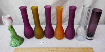 Mixed Lot Of Colorful Glass Bud Vases