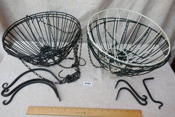 Set Of 6 Metal Hanging Plant Baskets And Wall Hooks