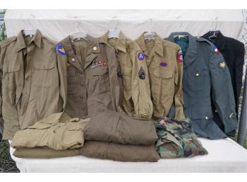 Large Lot Vintage Wool Military Uniforms With Patches
