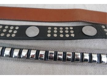 Set Of 3 Leather Belts With Accent Metal