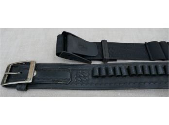 Two Ammo Belts - Nylon And Tooled Leather