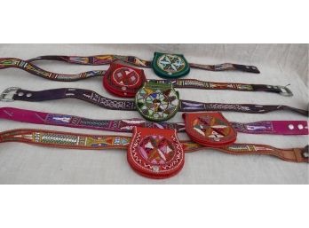 Lot Colorful Moroccan Leather Belts With Attached Purses