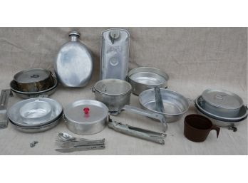 Vintage Camping Cookware And Water Canteens