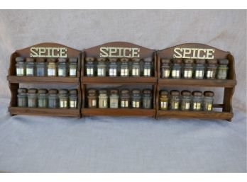 Set Of 3 Vintage Wood Spice Racks