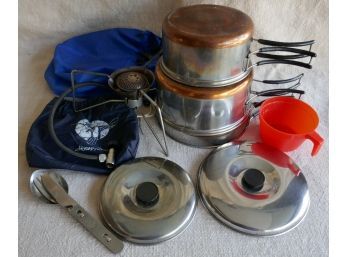 Camping Food Prep Lot Including Backpack Stove And Water Purifier