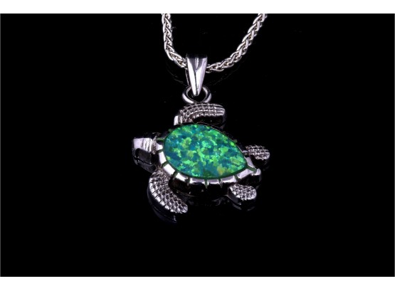 Sterling Silver Sea Turtle Necklace In Wood Box (14)