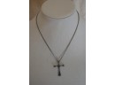 Sterling Silver Cross Pendant With Turquoise Chip Accents On A Sterling Chain (4)