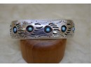 Native American Sterling Silver Bear Paw Shadowbox Cuff Bracelet With Turquoise (3)
