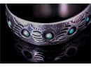 Native American Sterling Silver Bear Paw Shadowbox Cuff Bracelet With Turquoise (3)