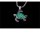 Sterling Silver Sea Turtle Necklace In Wood Box (14)