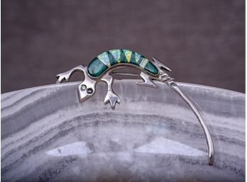 Native American Sterling Silver Gecko Pin With Inlay Stones (64)