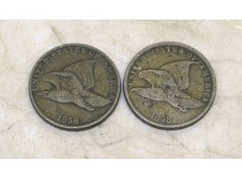 Set Of 2 1858 Flying Eagle Pennies One Cent (35)