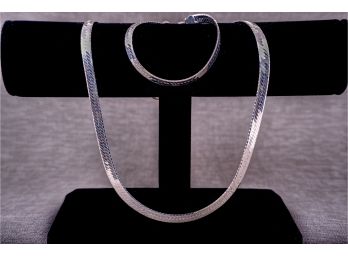 Sterling Silver Herringbone Necklace And Bracelet Set (67)